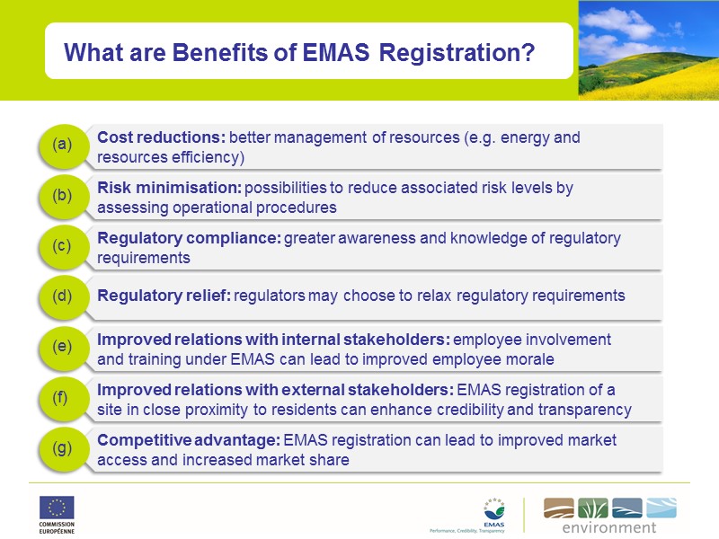What are Benefits of EMAS Registration? Risk minimisation: possibilities to reduce associated risk levels